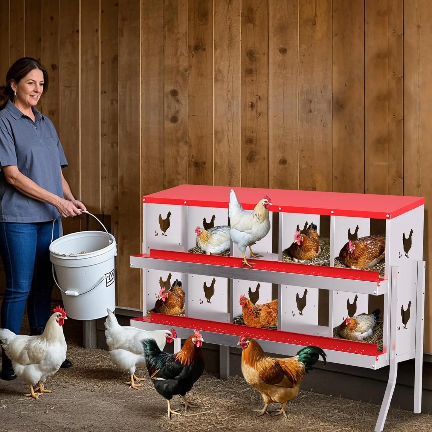 Chicken Nesting Box with Bracket Legs 6/8/10 Compartment for Chicken Coop Hens
