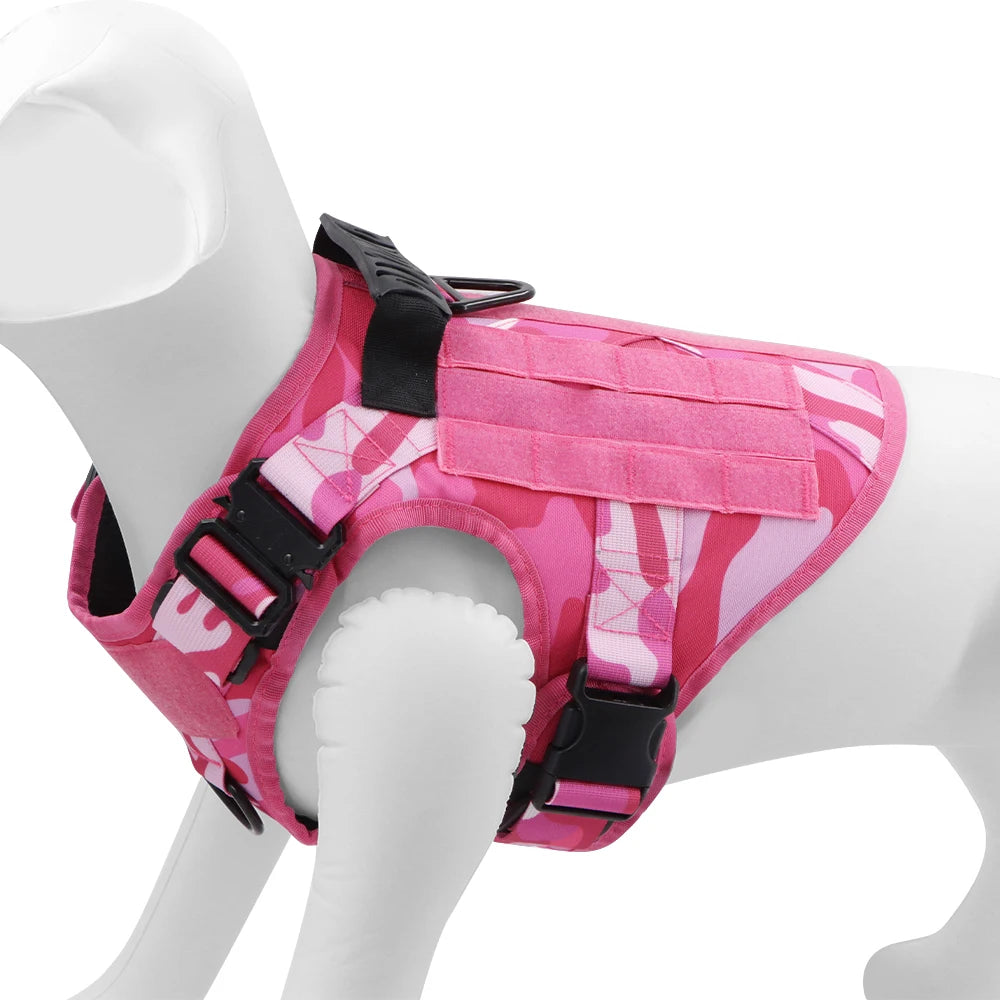 Military Pink Camouflage Adjustable Dog Harness Large Dogs