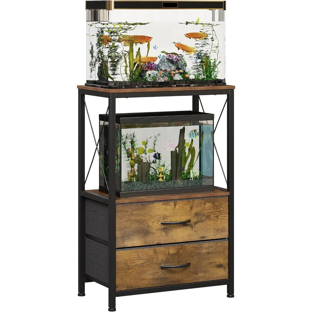10 Gallon Aquarium Stand With 2 Tier Shelf And 2 Drawers Heavy Duty Metal Frame
