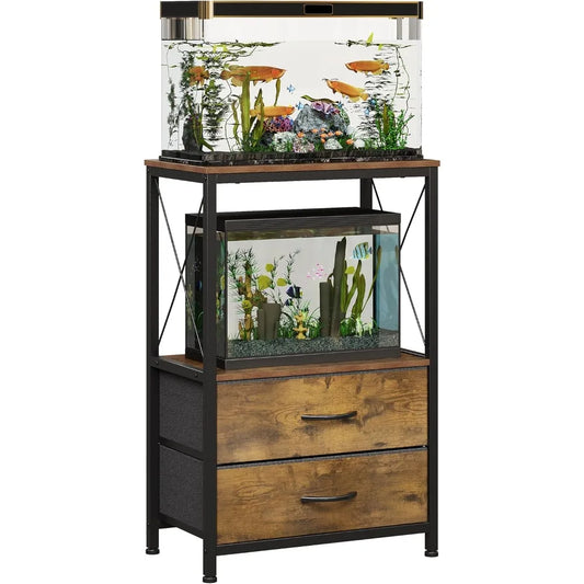 10 Gallon Aquarium Stand With 2 Tier Shelf And 2 Drawers Heavy Duty Metal Frame