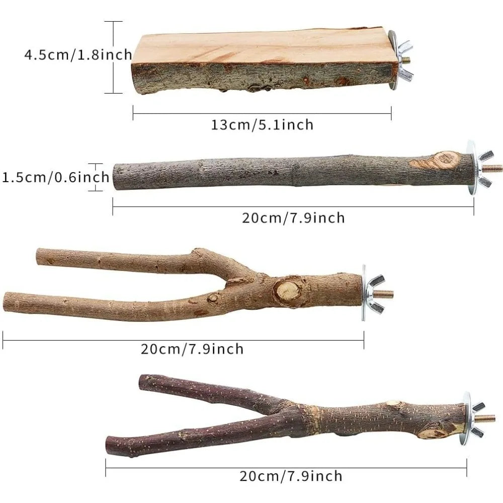 4 Pack Natural Wood Bird Perch Toys Hanging Platform Swing