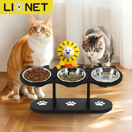 Cat 3 Bowls In 1 Raised Feeder With 15 Degree Tilt Stand