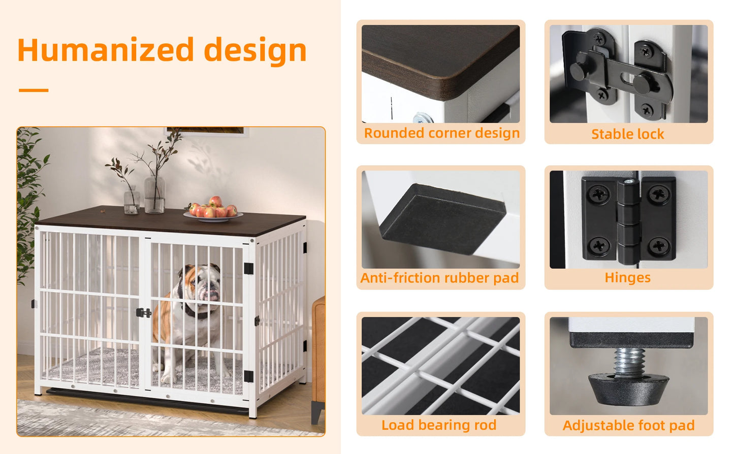 Large Wooden Dog Crate Indoor Furniture Style Elevated Pet Dog Cage Kennel End Table Lattice Playpen with 3 Doors