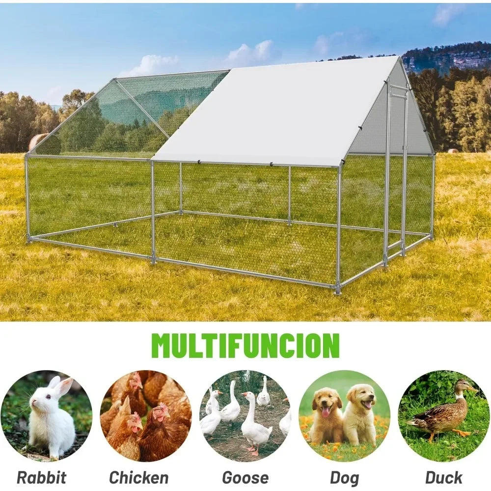 Large Metal Chicken Coop Walk In Poultry Cage with Water Resistant and Anti UV Cover for Ducks Rabbits and Cats Outdoor
