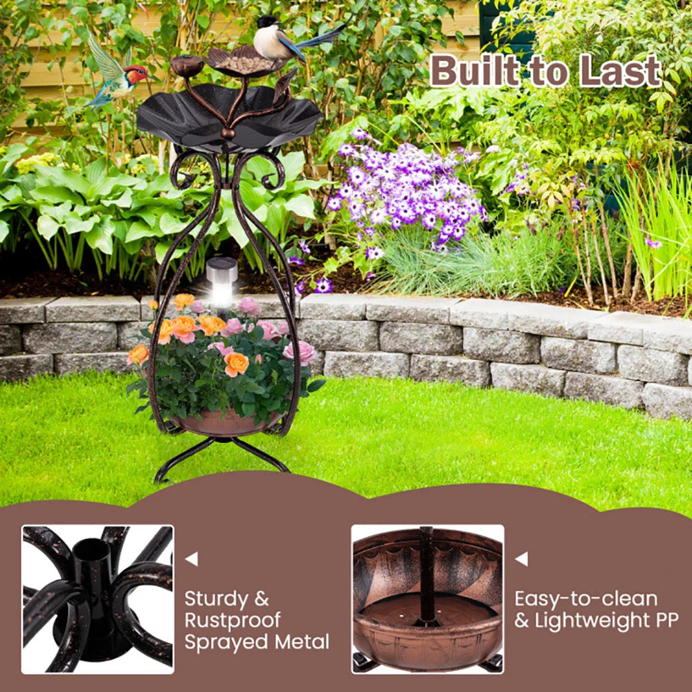 1 Pc Solar Outdoor Bird Bath Feeder Combo with Planter