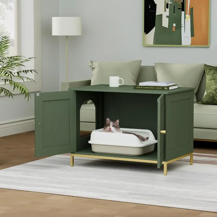 Modern Cat Litter Box Enclosure With Metal Frame For Indoor Use Stylish Pet Washroom Furniture Fits Most Litter Boxes