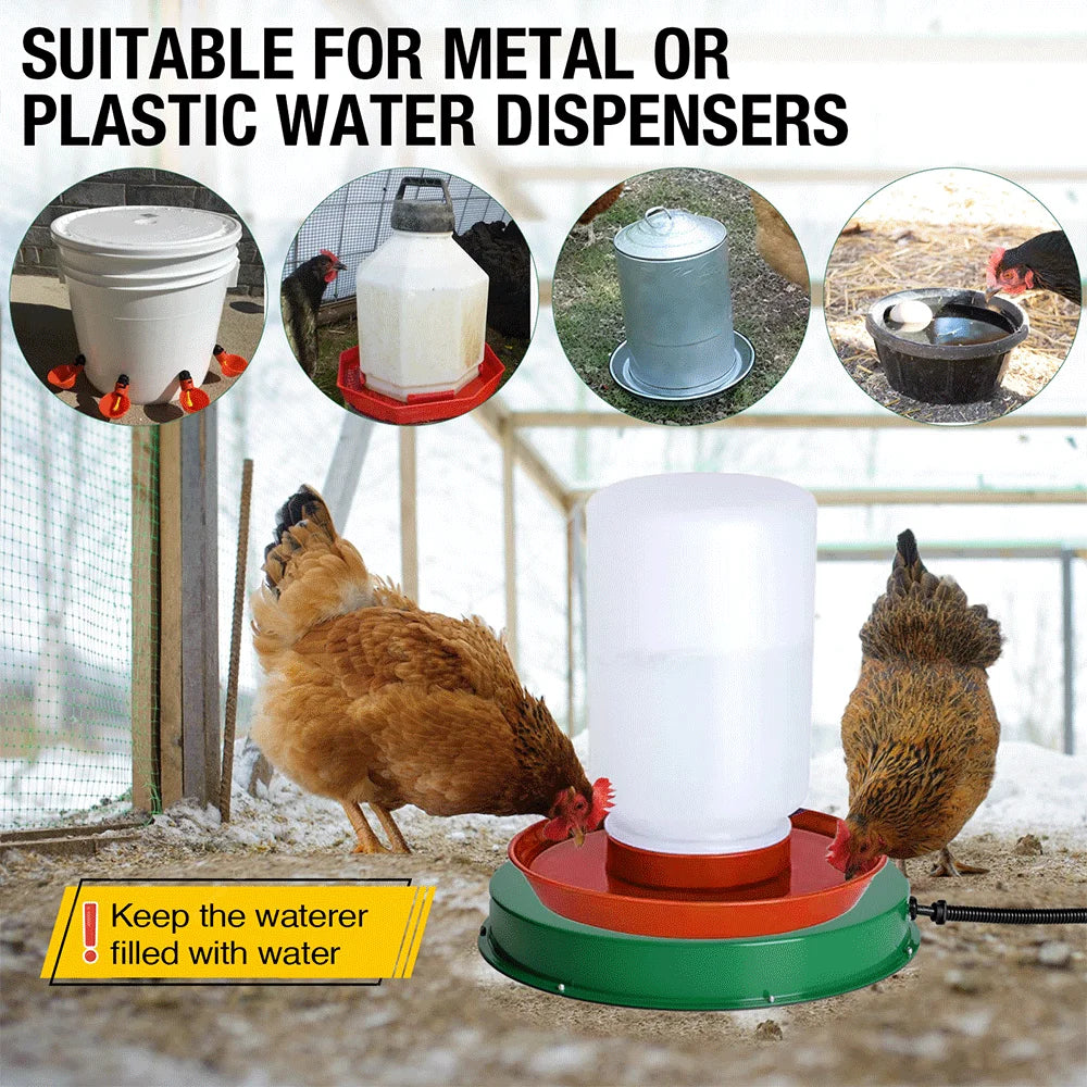 125W Heated Chicken Waterer Base Freeze Proof Deicer For 1 To 5 Gallon Drinkers