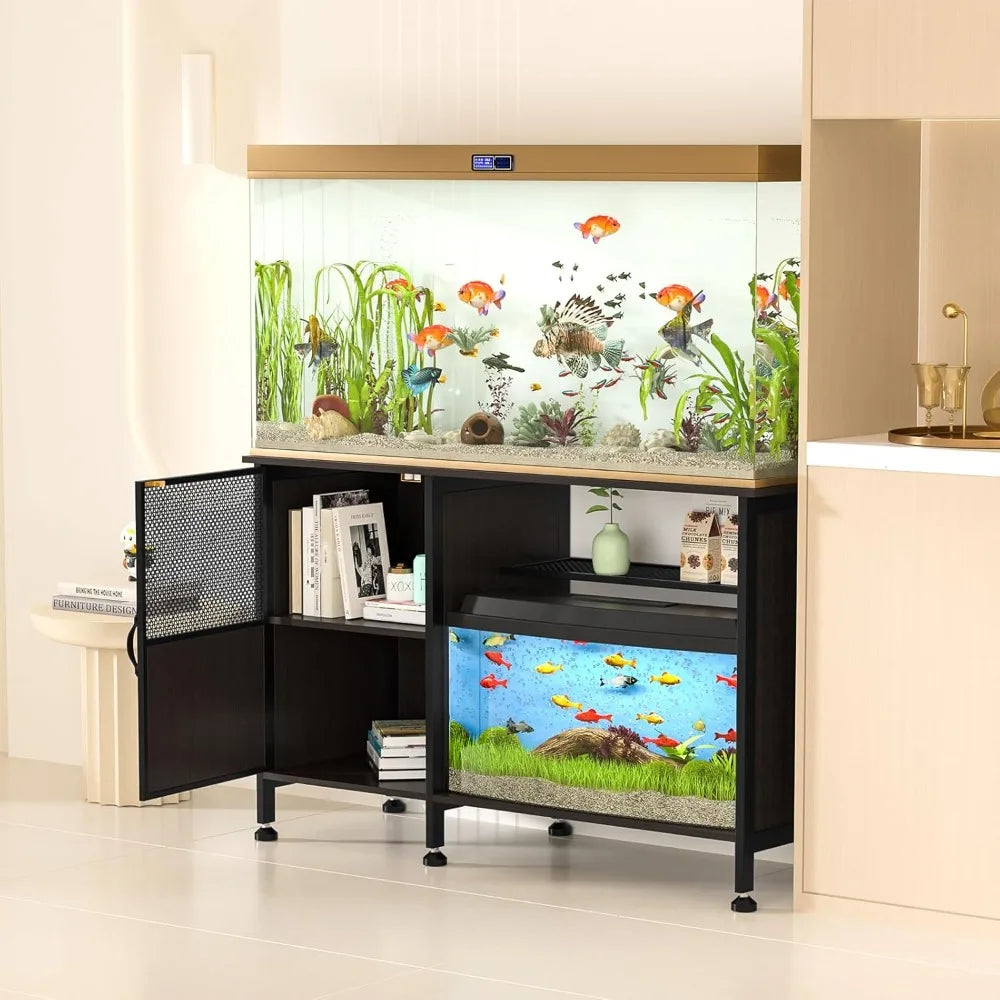 YOXIER 55 To 75 Gallon Fish Tank Stand With Power Outlets And Cabinet