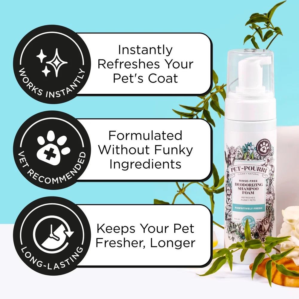 Waterless Pet Shampoo Foam Deodorizing Grooming Cleanser No Rinse Paw Cleaner Fresh Scent for Dogs and Cats Travel Friendly Easy to Use