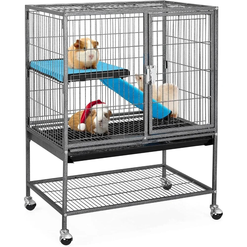 Metal 34 Inch Ferret Cage Indoor Critter Cage for Adult Rats Rabbits Ferrets Chinchillas 2 Tiers Small Animal