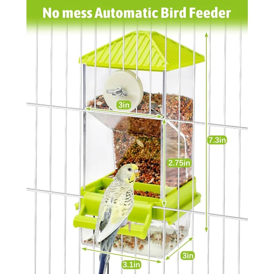 Automatic Bird Feeder No Mess Seed Food Container With Perch Transparent Parrot Cage Accessories For Parakeets