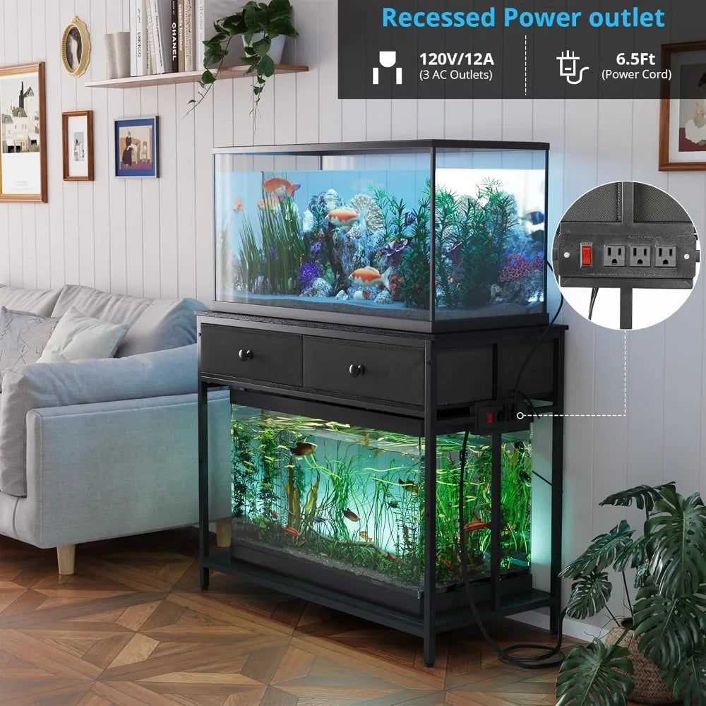 VOWNER 40 Gallon Aquarium Stand With Power Outlet Metal Frame Cabinet Storage