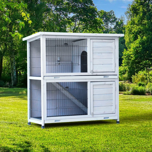 Outdoor Rabbit Hutch 2 Story Cage With Run And No Leak Trays