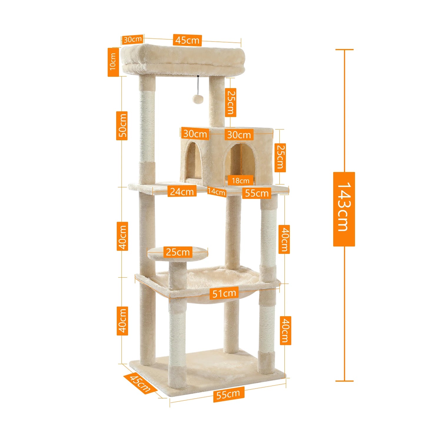 Cat Tree for Indoor Cats 5 Level Cat Tower with Large Hammock Sisal Covered Scratching Posts Cozy Condo Top Perch