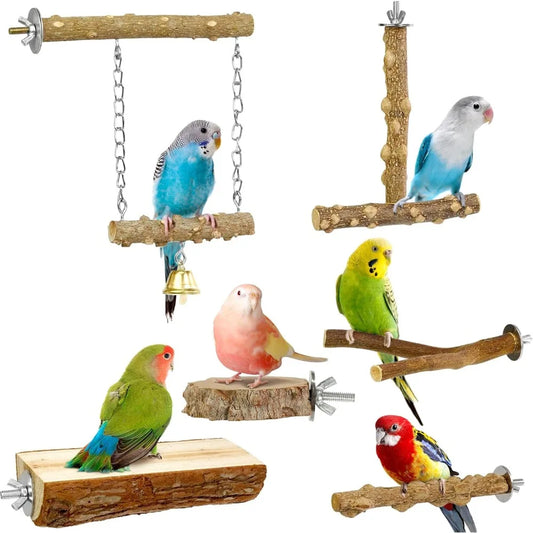 6 Pieces Natural Wood Bird Perches Chewing Sticks For Cage Parrot Climbing Standing Branches For Parakeet Cockatiels