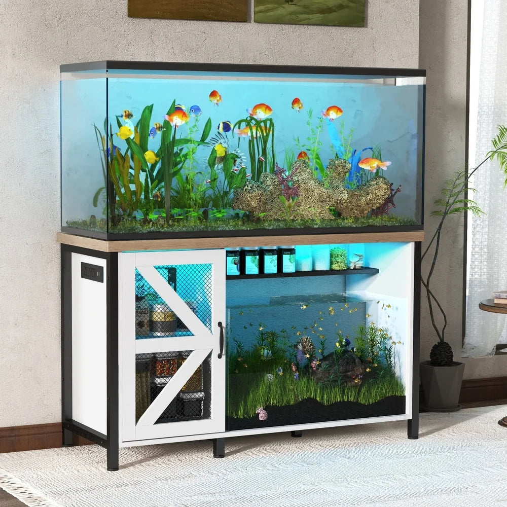55 To 75 Gallon Heavy Duty Metal Aquarium Stand With LED Light And Cabinet