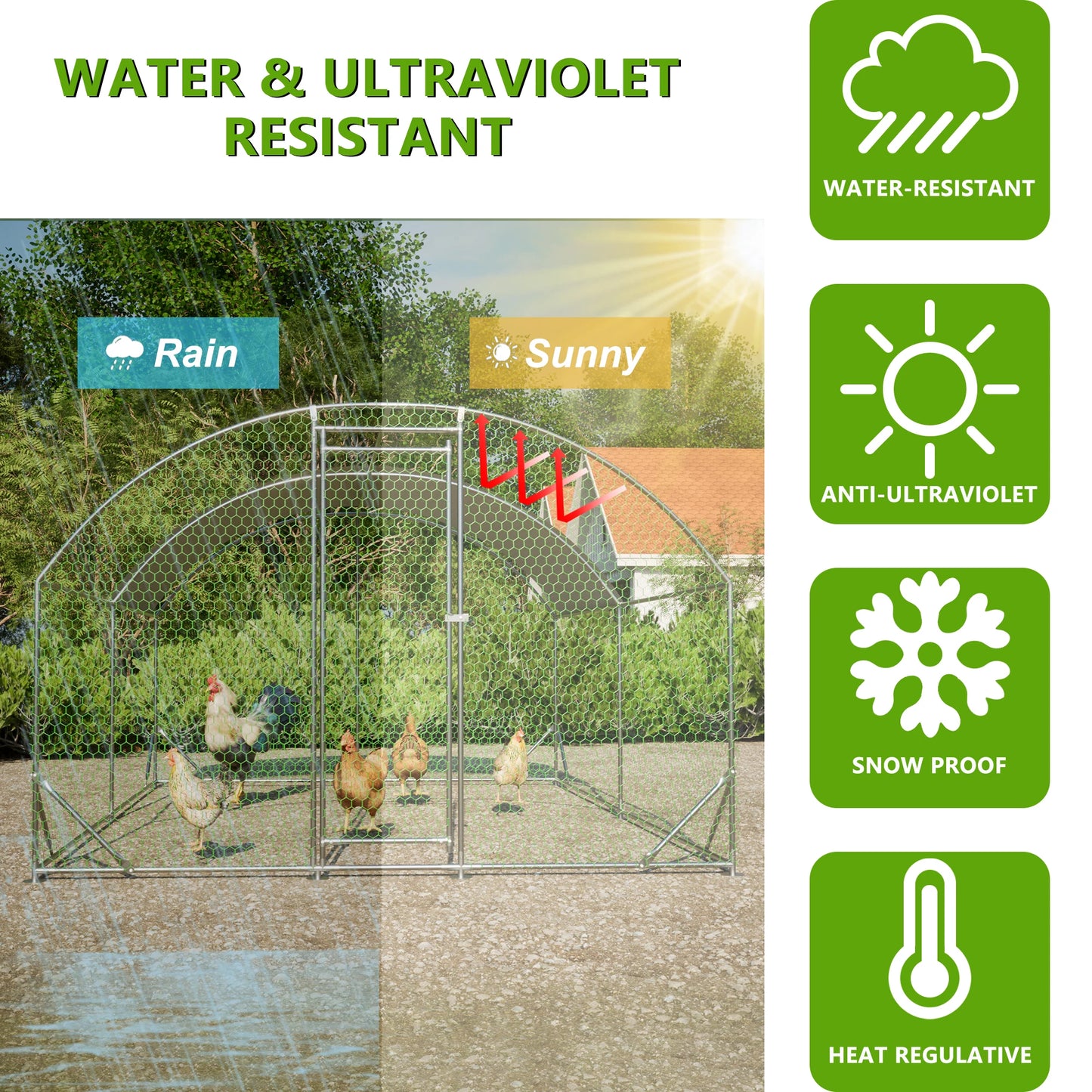 LZBEITEM Large Chicken Coop Metal Run with Waterproof UV Cover Dome Shaped Walk-in Fence Cage Hen House