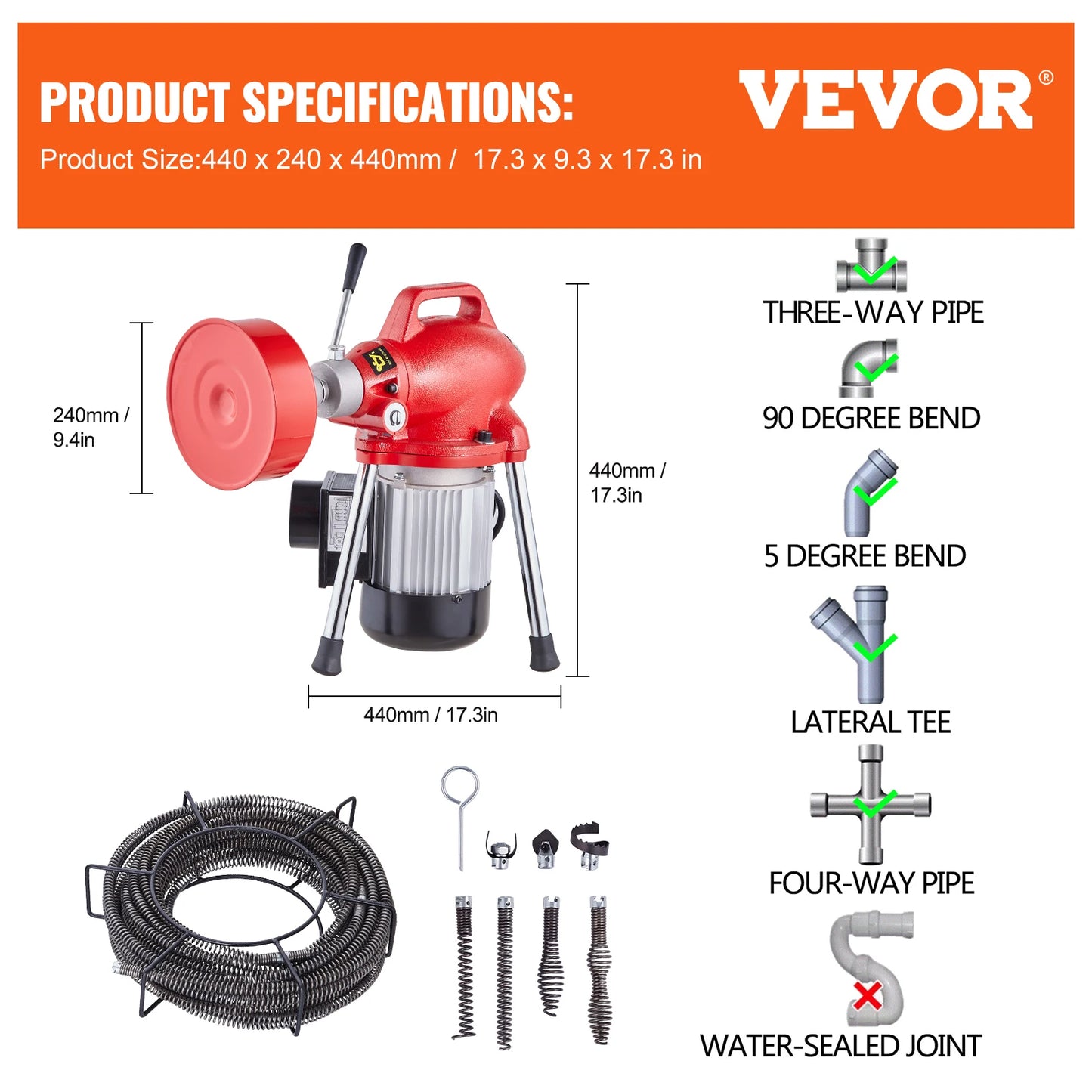 SucceBuy Electric Drain Cleaner Machine 370W 250W Manual Feed Pipe Cleaning Tool Dredge Machine