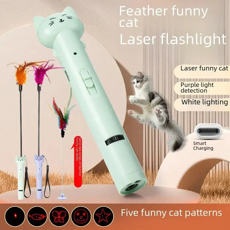 USB Charging Laser Cat Teasing Stick With Infrared Light Pattern Projection Cat Toy For Cats
