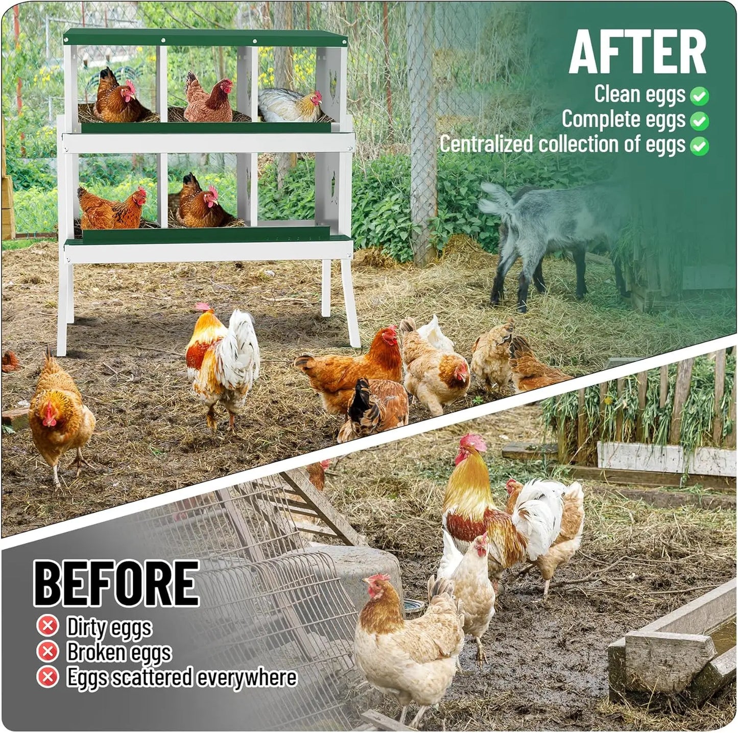 Chicken Nesting Box with Bracket Legs 6/8/10 Compartment for Chicken Coop Hens